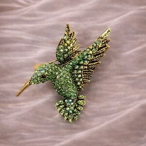 Hummingbird Green Crystal Pin Brooch